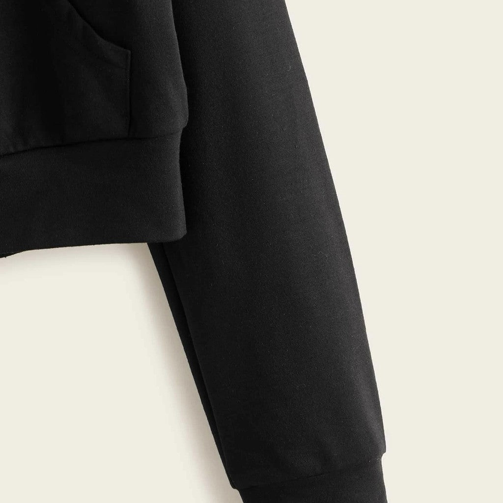 Draw String Zip Up Cropped Hoodies For Teen Girls Black White Gray Hooded Sweatshirts Harajuku Korean Fashion Crop Tops Jackets