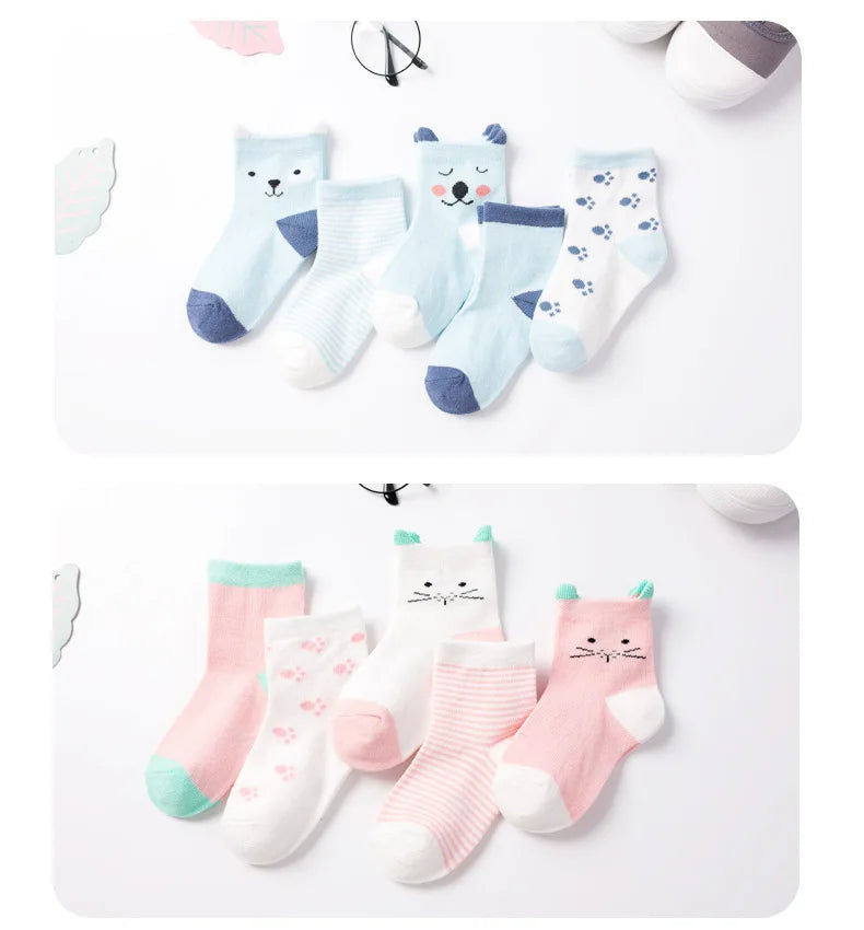 5 Pairs/Lot Kids Soft Cotton Socks Boy Girl Baby Infant Fashion Stripe Warm For Autumn Winter 0-8 Years Children Cartoon Sock