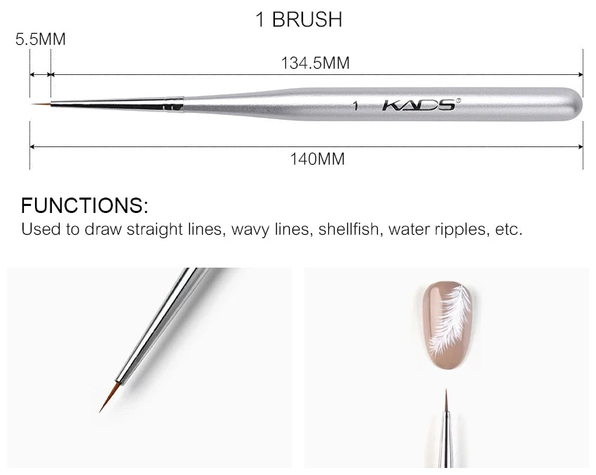 KADS 5*3Pcs Nail Art Liner Brush Set French Lines Stripe Flower Painting Pen Drawing Brush Wooden Handle Manicure Tools Silver