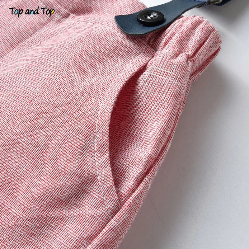 Top and Top Summer Kids Baby Boy Formal Suit Short Sleeve with Shirt+Suspender Pants Casual Clothes Outfit Gentleman Set 2PCS