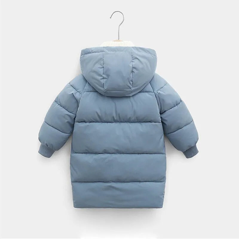 4-10 Years Boys Long Down Jackets Winter Kids Girls Thick Warm Hooded Outerwear Children Waistcoat Coat Fashion Casual Clothing