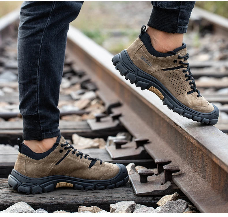 Genuine Leather Work Boots Winter Men Safety Shoes Plus Velvet Warmth Non-slip Steel Toe Cap Indestructible Work Shoes Designer