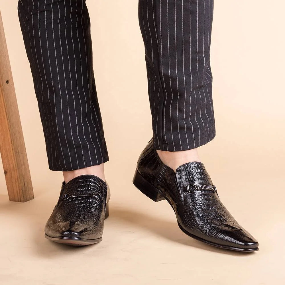 Fashion Men Casual Leather Shoes Crocodile Pattern Luxury Dress Shoes Slip-on Wedding Shoes Leather Brogues Big Size 38-48