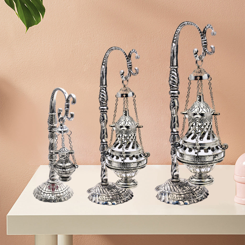 Ornate Charcoal Incense Burner Ash Catcher Censer Thurible Tabletop Decor