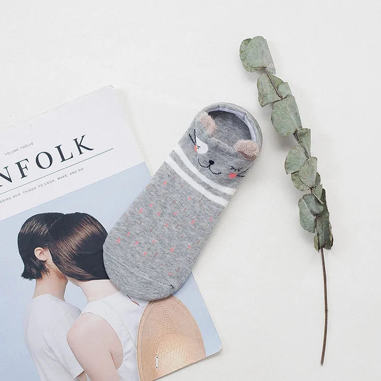 5 pairs women cotton socks stereoscopic Cute Animal Female Kawaii Cat With Dog Summer Short Socks Women Casual Soft Funny Socks