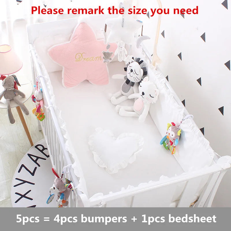 Princess Pink 100% Cotton Baby Bedding Set Newborn Baby Crib Bedding Set for Girls Boys Washable Cot Bed Linen 4 Bumpers+1 Sheet
