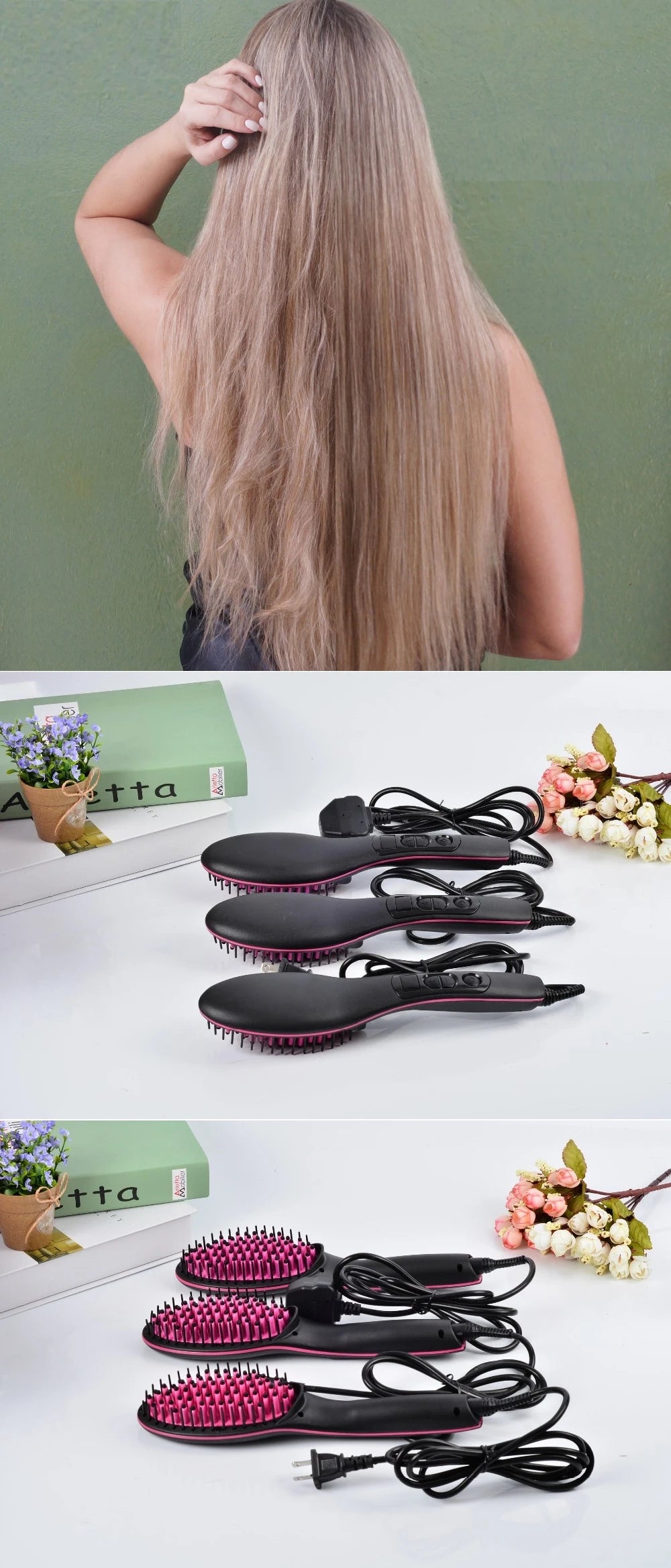 Portable Size Handheld lCD Display Ceramic Electric Hair Brush Fast Straightening irons Comb Degital Control