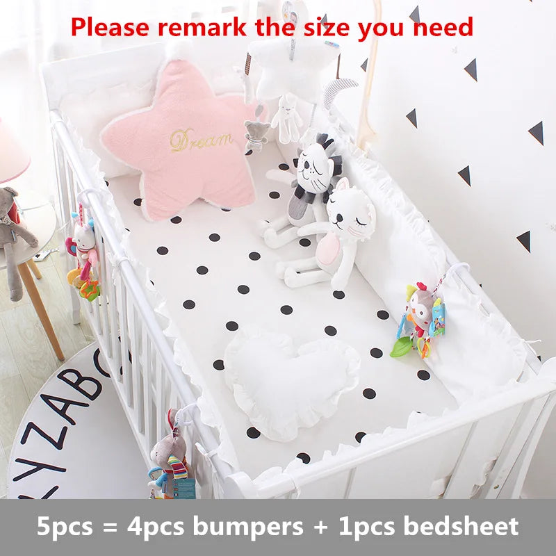 Princess Pink 100% Cotton Baby Bedding Set Newborn Baby Crib Bedding Set for Girls Boys Washable Cot Bed Linen 4 Bumpers+1 Sheet