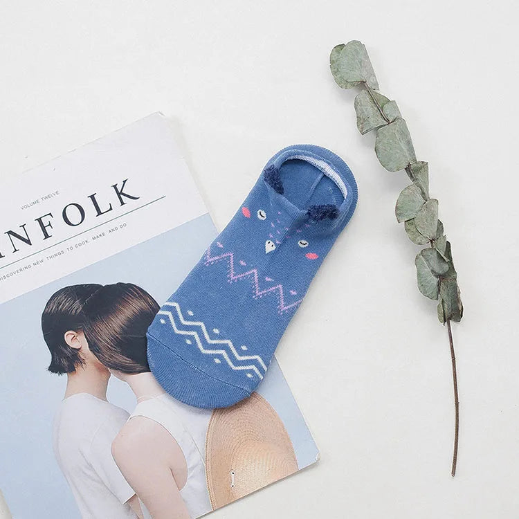 5 pairs women cotton socks stereoscopic Cute Animal Female Kawaii Cat With Dog Summer Short Socks Women Casual Soft Funny Socks