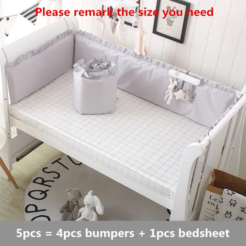 Princess Pink 100% Cotton Baby Bedding Set Newborn Baby Crib Bedding Set for Girls Boys Washable Cot Bed Linen 4 Bumpers+1 Sheet