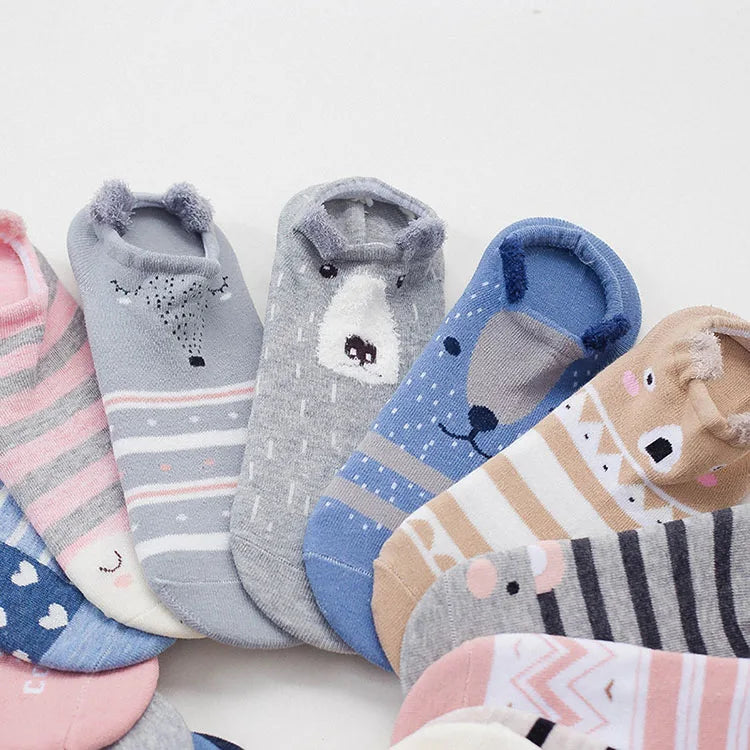 5 pairs women cotton socks stereoscopic Cute Animal Female Kawaii Cat With Dog Summer Short Socks Women Casual Soft Funny Socks