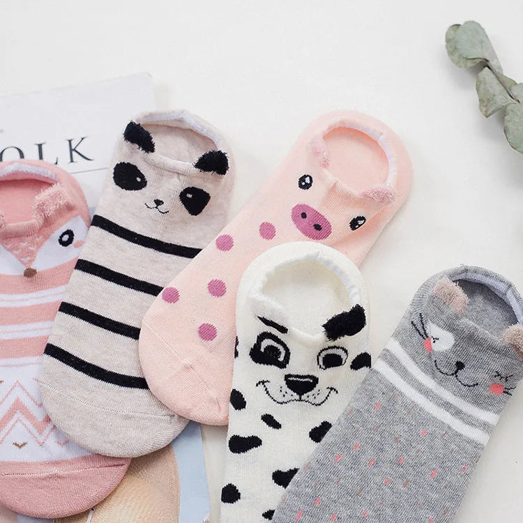 5 pairs women cotton socks stereoscopic Cute Animal Female Kawaii Cat With Dog Summer Short Socks Women Casual Soft Funny Socks