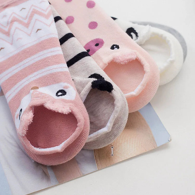 5 pairs women cotton socks stereoscopic Cute Animal Female Kawaii Cat With Dog Summer Short Socks Women Casual Soft Funny Socks