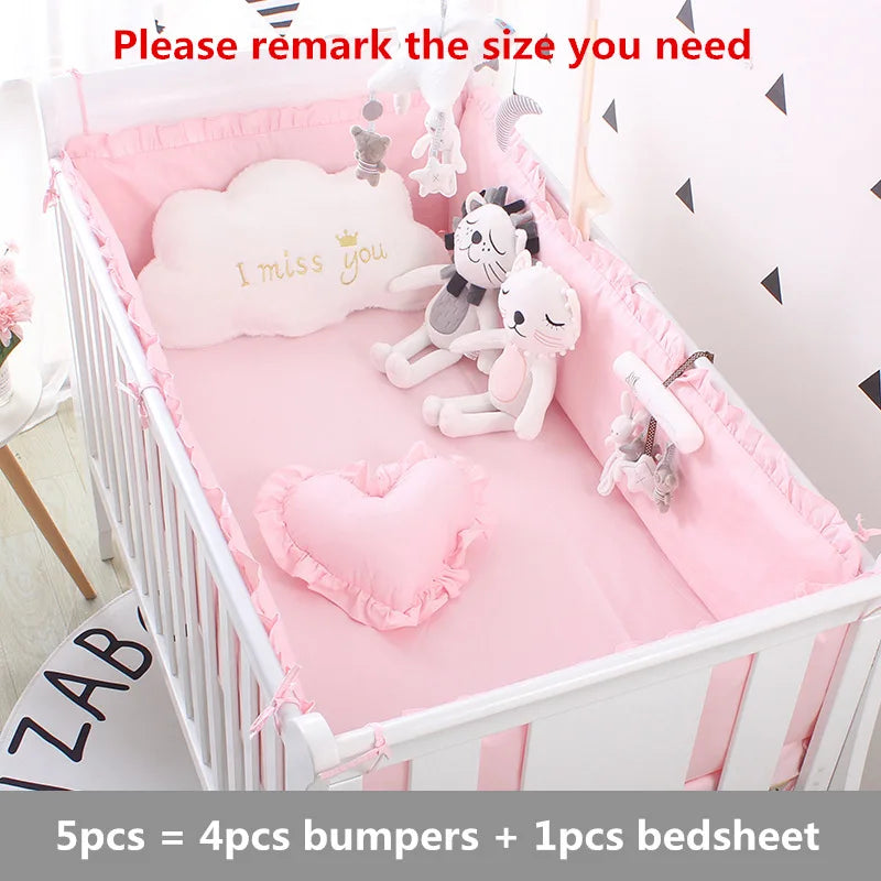 Princess Pink 100% Cotton Baby Bedding Set Newborn Baby Crib Bedding Set for Girls Boys Washable Cot Bed Linen 4 Bumpers+1 Sheet