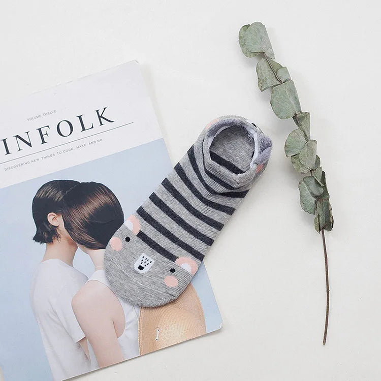 5 pairs women cotton socks stereoscopic Cute Animal Female Kawaii Cat With Dog Summer Short Socks Women Casual Soft Funny Socks