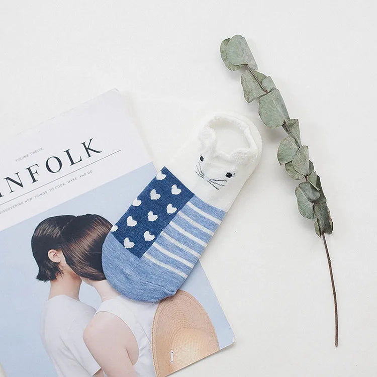 5 pairs women cotton socks stereoscopic Cute Animal Female Kawaii Cat With Dog Summer Short Socks Women Casual Soft Funny Socks