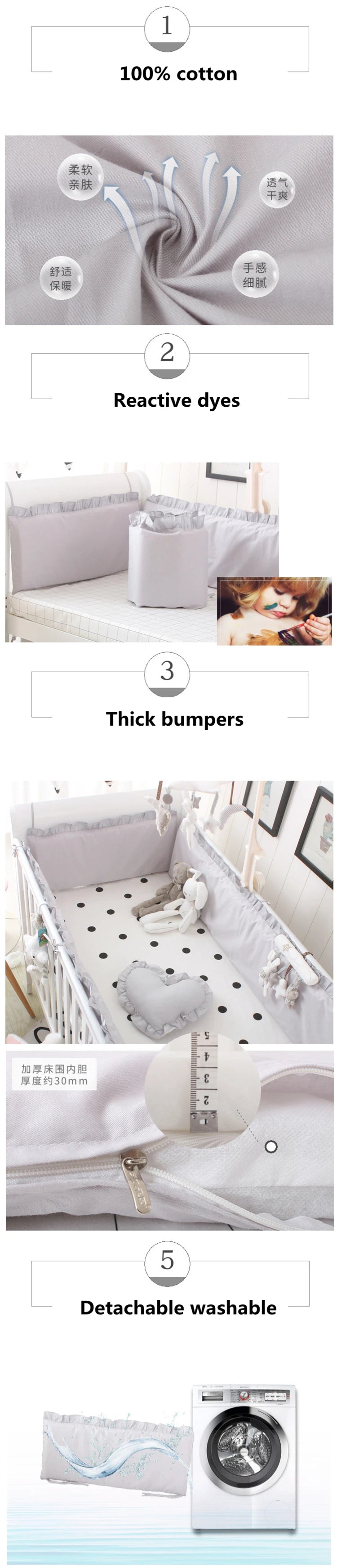 Princess Pink 100% Cotton Baby Bedding Set Newborn Baby Crib Bedding Set for Girls Boys Washable Cot Bed Linen 4 Bumpers+1 Sheet