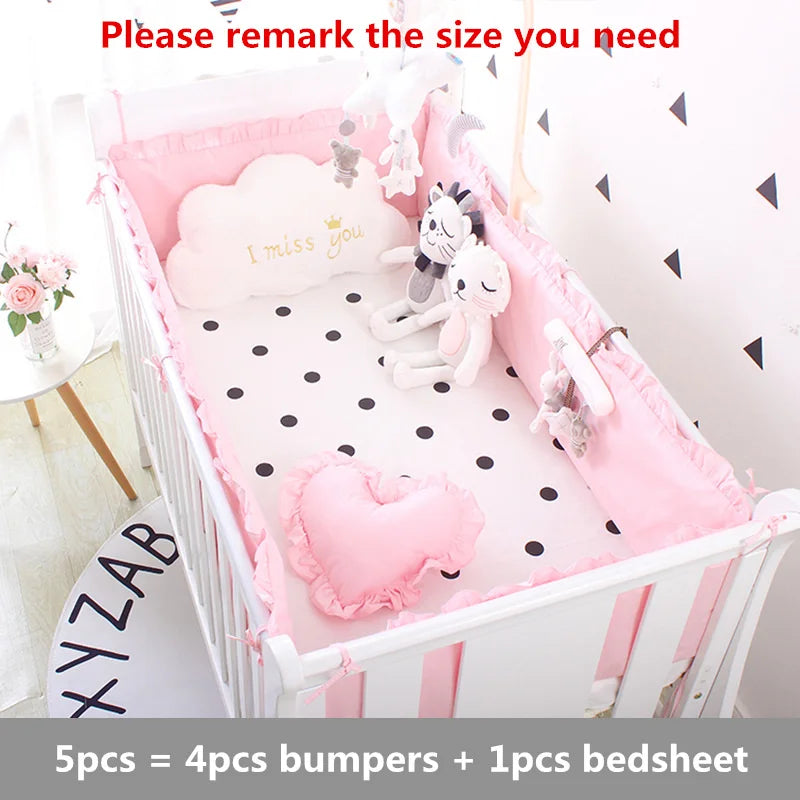 Princess Pink 100% Cotton Baby Bedding Set Newborn Baby Crib Bedding Set for Girls Boys Washable Cot Bed Linen 4 Bumpers+1 Sheet