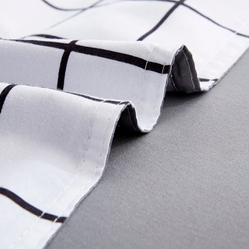 Bonenjoy Queen Size Bedding Set White Color Black Plaid Microfiber Reactive Printed King Size Bed Linen Sets For Bedroom Kit