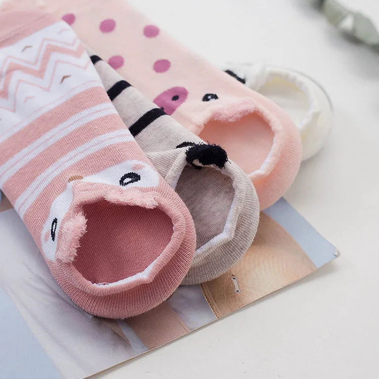 5 pairs women cotton socks stereoscopic Cute Animal Female Kawaii Cat With Dog Summer Short Socks Women Casual Soft Funny Socks