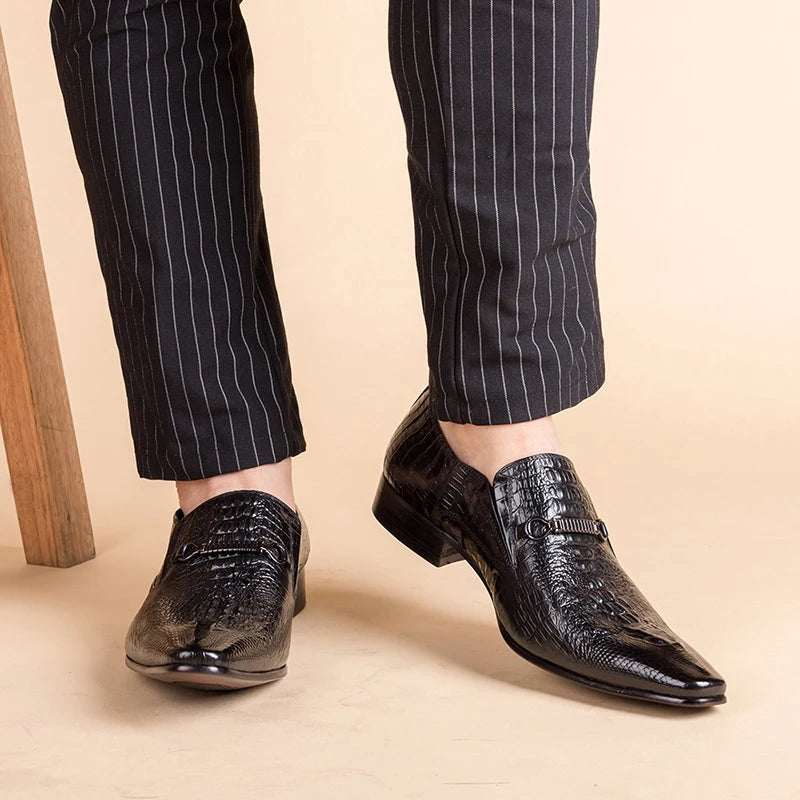 Fashion Men Casual Leather Shoes Crocodile Pattern Luxury Dress Shoes Slip-on Wedding Shoes Leather Brogues Big Size 38-48