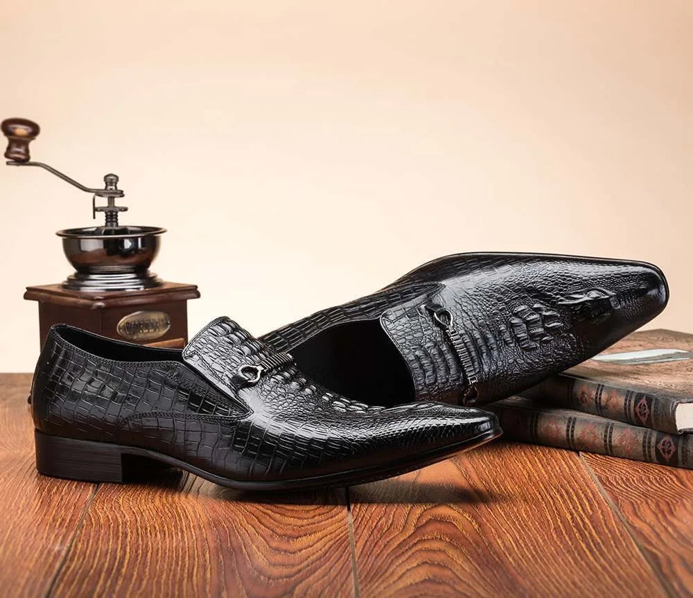 Fashion Men Casual Leather Shoes Crocodile Pattern Luxury Dress Shoes Slip-on Wedding Shoes Leather Brogues Big Size 38-48