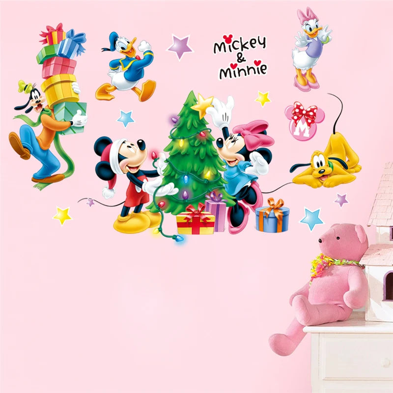 Cartoon Mickey Minnie Wall Stickers For Kids Room Bedroom Wall Decoration Movie Posters Door Sticker Gifts for kids