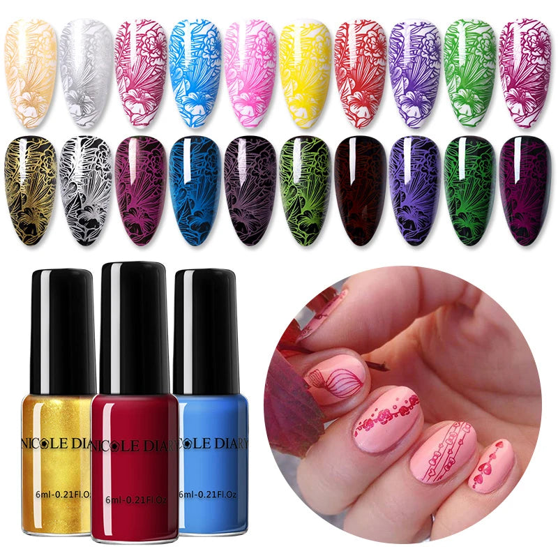 NICOLE DIARY 6pcs Nail Stamping Polish Cuticle Oil Nail File Set 4/2pcs Stamp Printing Nail Art Lacquers DIY Stamping Tool Kits