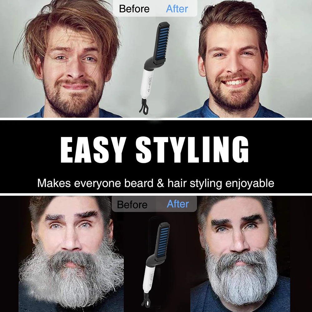 Electric Hair Comb Brush Beard Straightener Multifunctional Quick Men's Hair Straightening Iron Heated Hair Comb Show Cap Styler