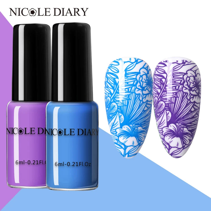 NICOLE DIARY 6pcs Nail Stamping Polish Cuticle Oil Nail File Set 4/2pcs Stamp Printing Nail Art Lacquers DIY Stamping Tool Kits