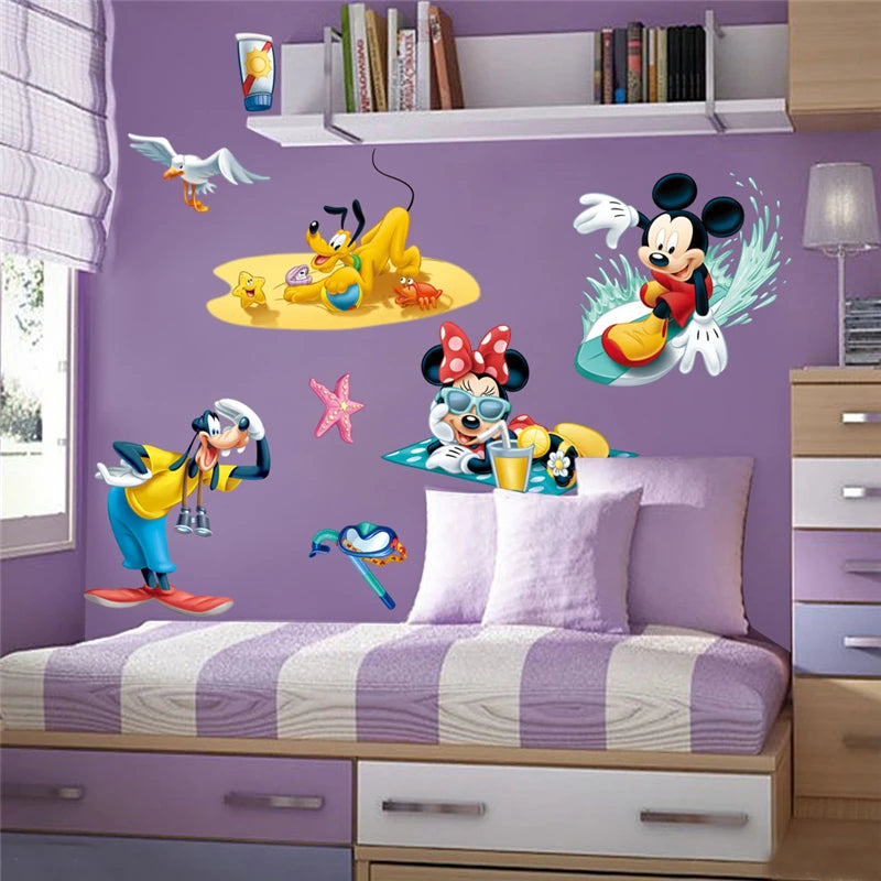 Cartoon Mickey Minnie Wall Stickers For Kids Room Bedroom Wall Decoration Movie Posters Door Sticker Gifts for kids