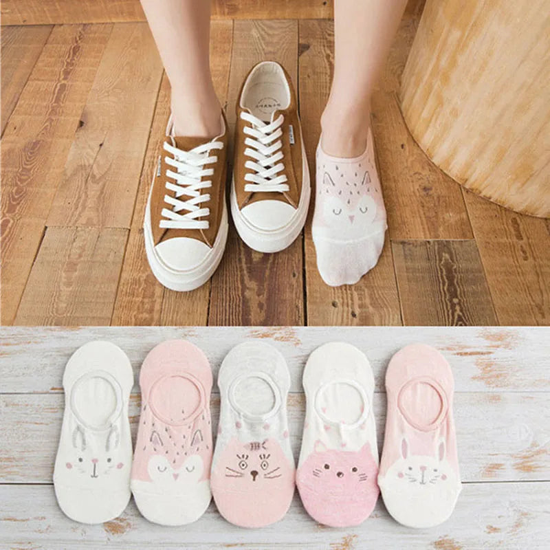 1 Pairs Cartoon Unicorn Cat Fox Socks Cute Animal Women Socks Summer Funny Short Ankle Socks Ladies Cotton Sock Dropship