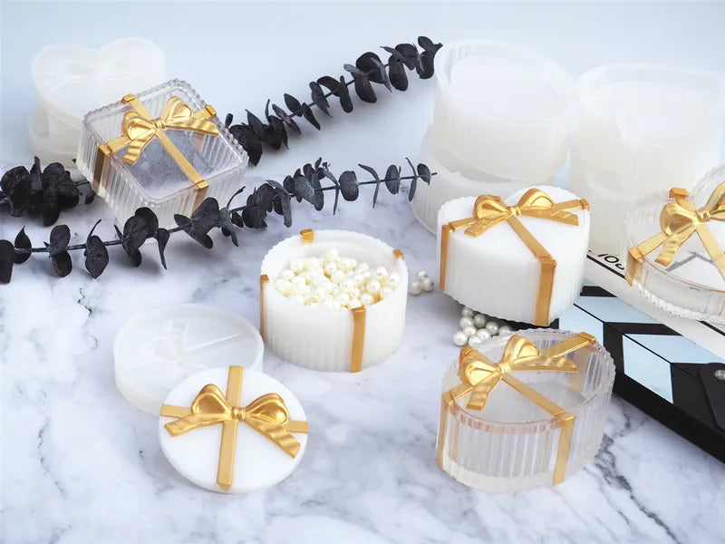 Love Storage Box Resin Crystal Silicone Mold DIY Bow Square Circular Oval Stripe Gift Gar Epoxy Mold Home Decoration Storage