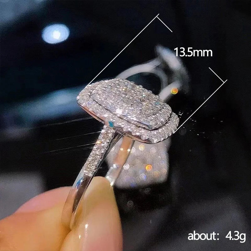 Huitan Bling Bling Cubic Zirconia Rings for Women Fashion Square Shaped Luxury Female Accessories Party Versatile Trendy Jewelry