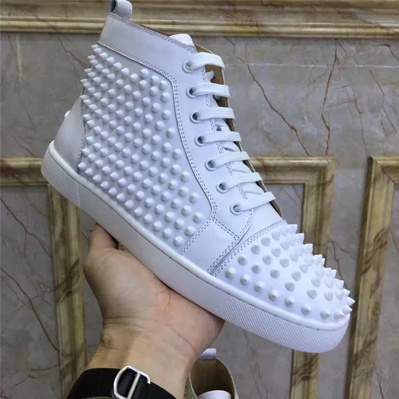 High Top Sneakers Men White Gold Spikes Men's Flats Shoes Casual Style Round Toe Tenis Masculine New Brand Designers Chaussures