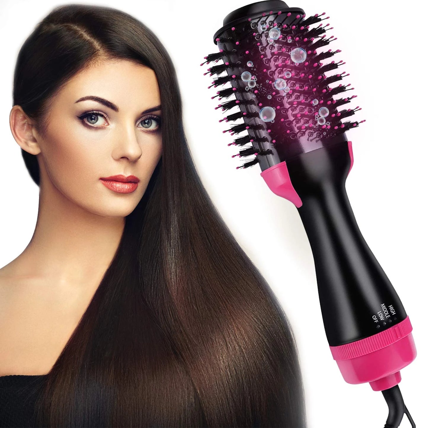 3 In 1 Electric Hair Straightener Brush Hair Curler Hair Dryer Brush Rotating Hot Air Comb Negative Ion Hair Styler Comb