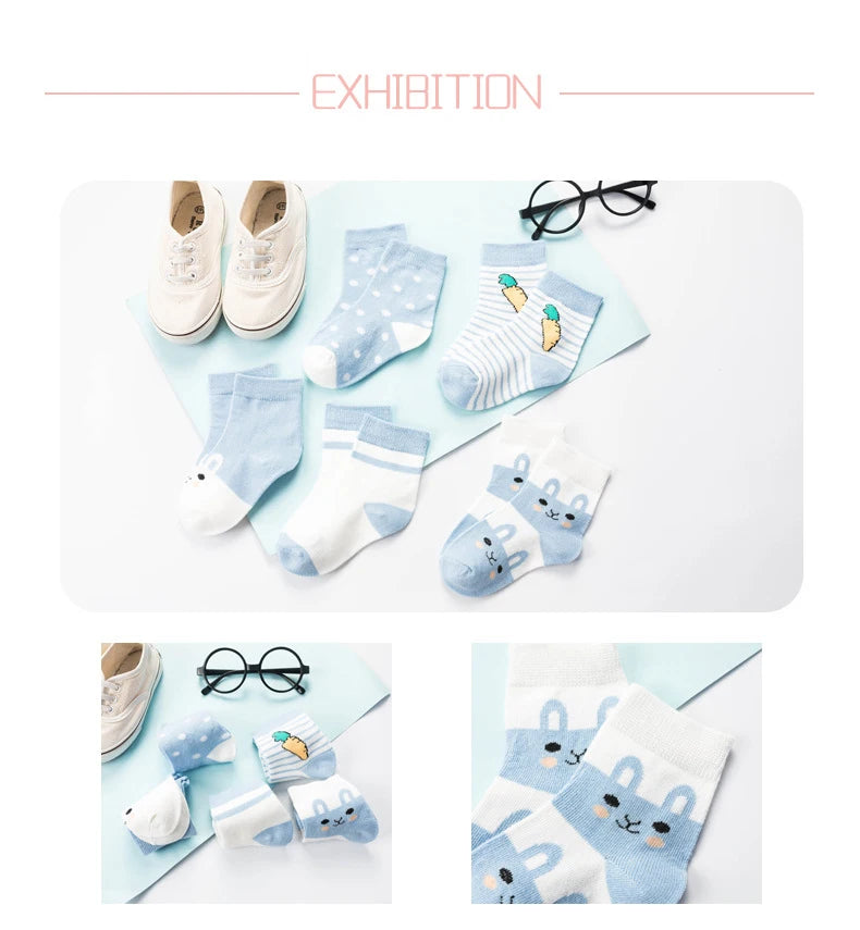 5 Pairs/Lot Kids Soft Cotton Socks Boy Girl Baby Infant Fashion Stripe Warm For Autumn Winter 0-8 Years Children Cartoon Sock