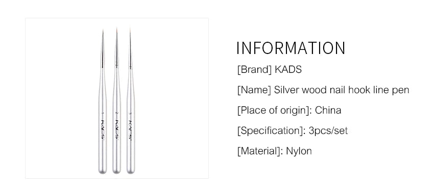 KADS 5*3Pcs Nail Art Liner Brush Set French Lines Stripe Flower Painting Pen Drawing Brush Wooden Handle Manicure Tools Silver