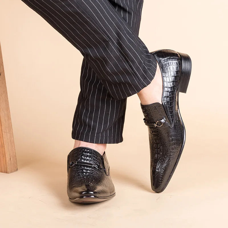 Fashion Men Casual Leather Shoes Crocodile Pattern Luxury Dress Shoes Slip-on Wedding Shoes Leather Brogues Big Size 38-48
