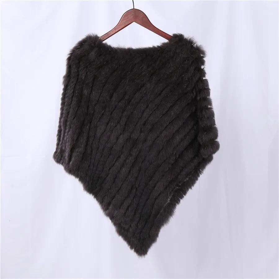 Genuine Rabbit Fur Knitted Natural Fur Poncho Fashion Wrap Coat Shawl Lady Scarf Natural Fur Wedding Party Wholesale Cape