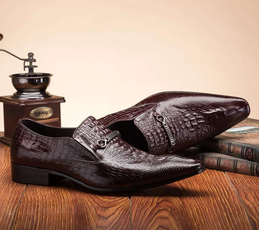 Fashion Men Casual Leather Shoes Crocodile Pattern Luxury Dress Shoes Slip-on Wedding Shoes Leather Brogues Big Size 38-48