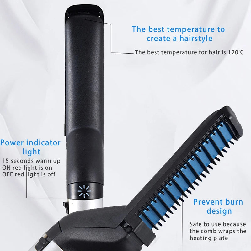 Electric Hair Comb Brush Beard Straightener Multifunctional Quick Men's Hair Straightening Iron Heated Hair Comb Show Cap Styler