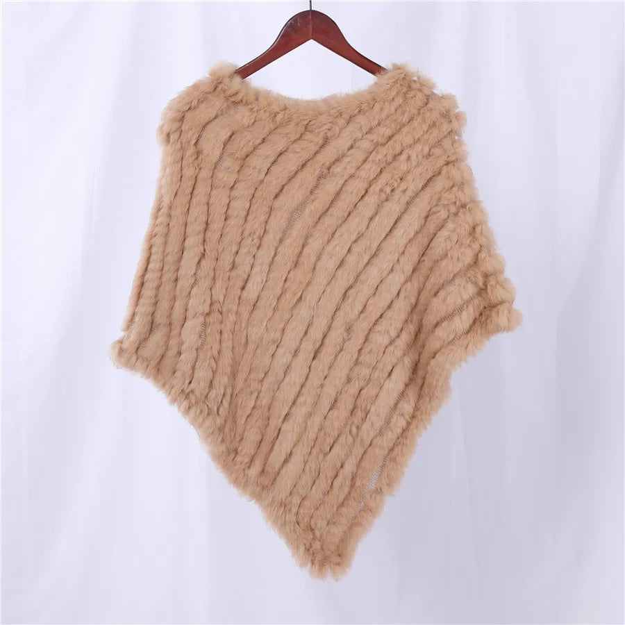 Genuine Rabbit Fur Knitted Natural Fur Poncho Fashion Wrap Coat Shawl Lady Scarf Natural Fur Wedding Party Wholesale Cape