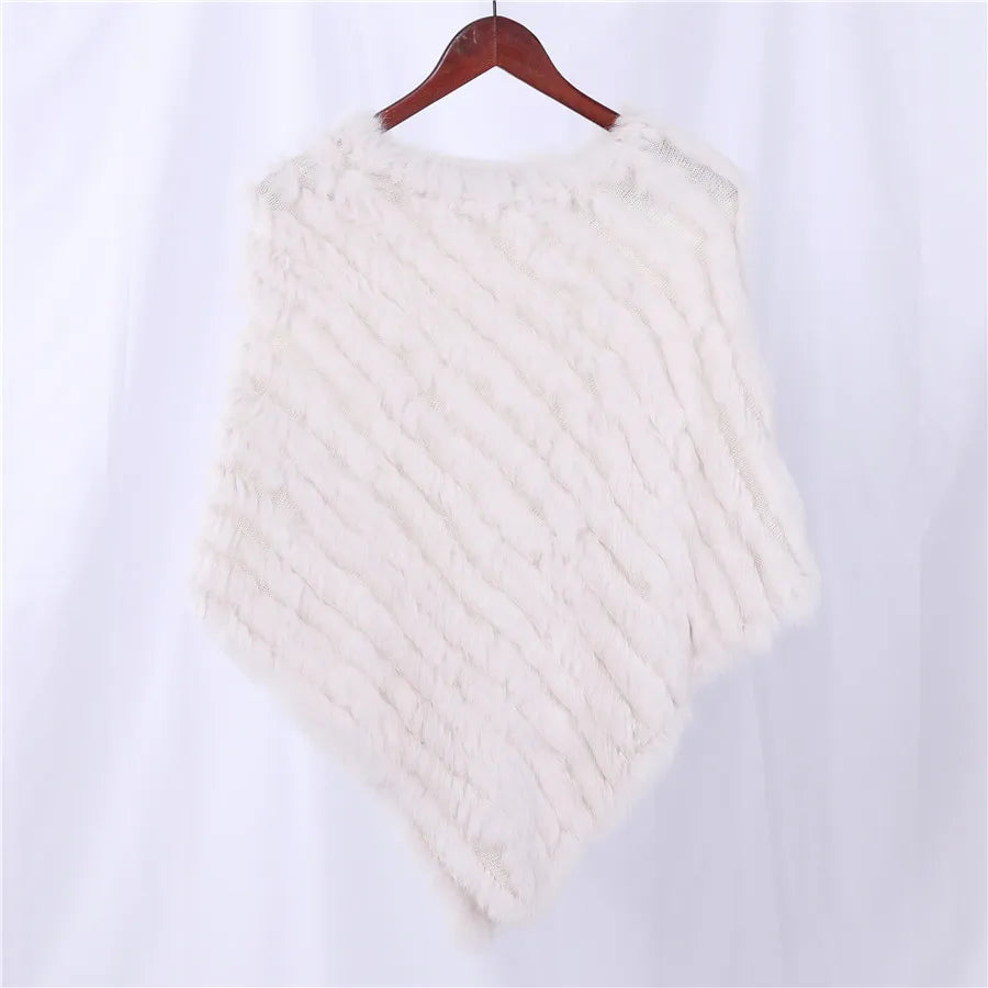 Genuine Rabbit Fur Knitted Natural Fur Poncho Fashion Wrap Coat Shawl Lady Scarf Natural Fur Wedding Party Wholesale Cape