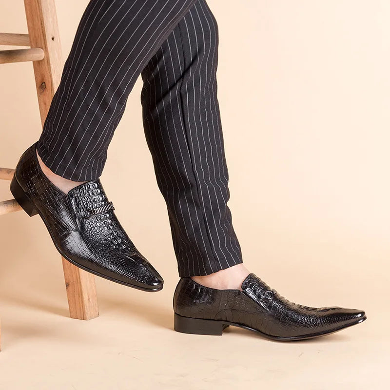 Fashion Men Casual Leather Shoes Crocodile Pattern Luxury Dress Shoes Slip-on Wedding Shoes Leather Brogues Big Size 38-48
