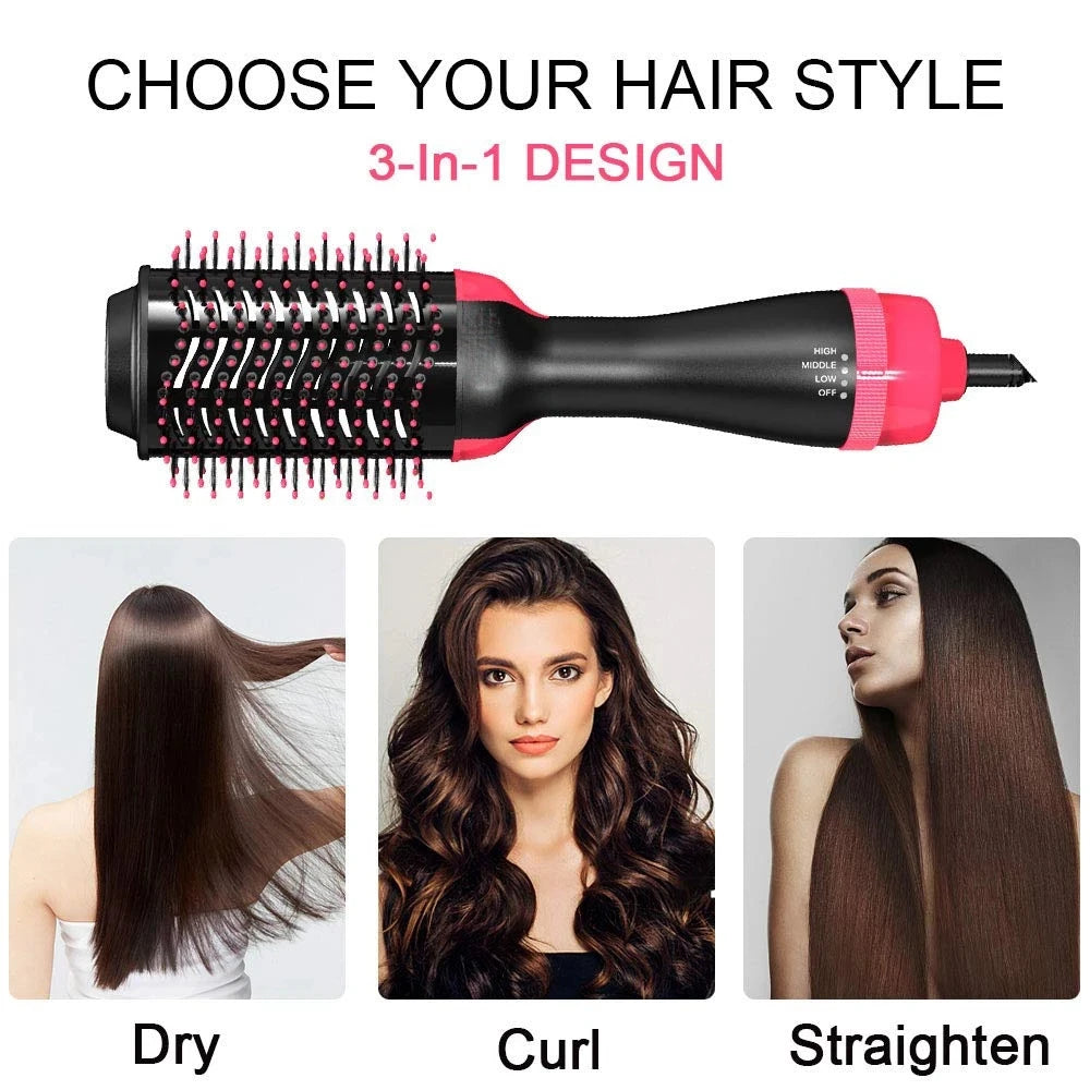 3 In 1 Electric Hair Straightener Brush Hair Curler Hair Dryer Brush Rotating Hot Air Comb Negative Ion Hair Styler Comb