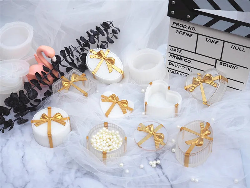 Love Storage Box Resin Crystal Silicone Mold DIY Bow Square Circular Oval Stripe Gift Gar Epoxy Mold Home Decoration Storage