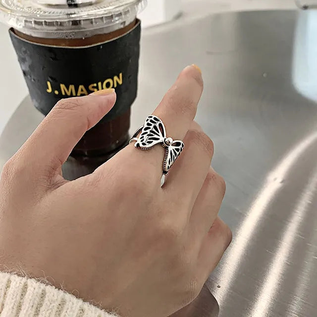 925 Sterling Silver Party Rings New Fashion Creative Hollow Butterfly Wings Wedding Bride Jewelry Gifts for Women