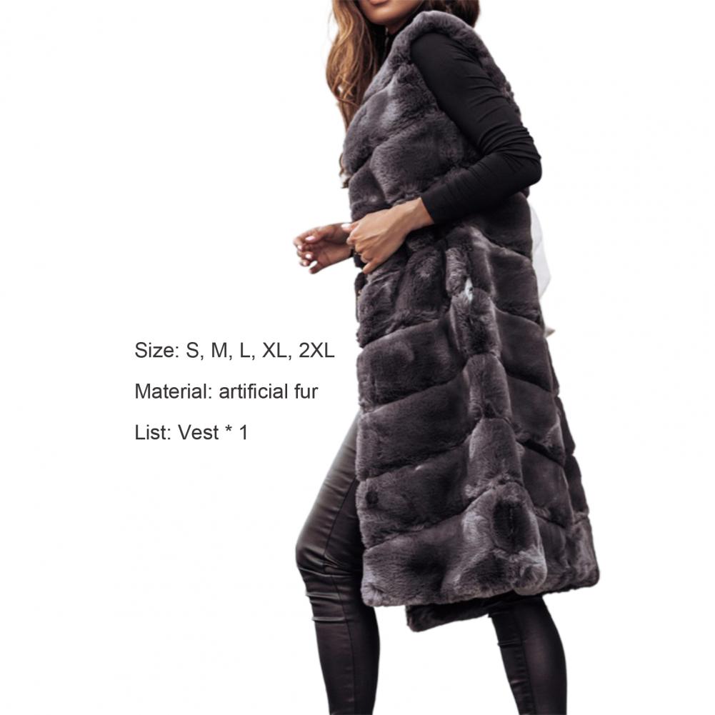 Autumn Winter Women Jacket Vest Solid Color Round Neck Faux Fur Coat Thick Crew Neck Outerwear Plush Jacket for Women
