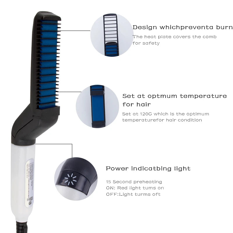 Electric Hair Comb Brush Beard Straightener Multifunctional Quick Men's Hair Straightening Iron Heated Hair Comb Show Cap Styler